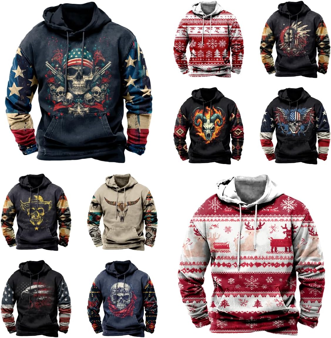 Western Cowboy Hoodies Pullover Long Sleeve Drawstring Cool Novelty Lightweight Hooded Sweatshirt With Pocket - Image 4