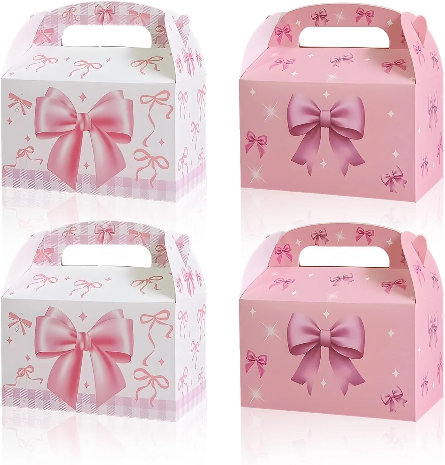 Cake Box 12/24pcs Pink Bow Kraft Paper Box Handheld Kids Packaging Cake Candy Biscuits Storage Baking Birthday Party(24pcs)
