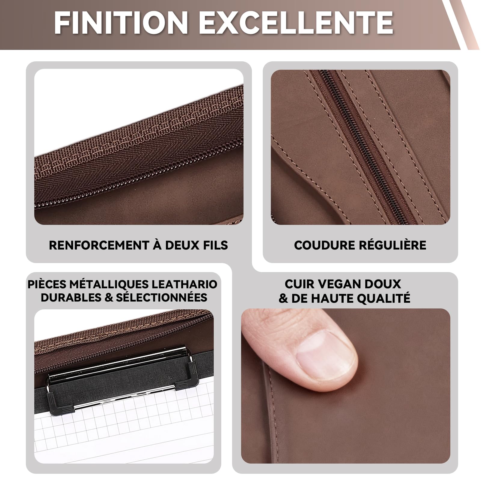 Leathario Porte Document A4 en Simili Cuir, avec Papiers Écrit, Porte Bloc-notes pour Record de Réunion, Portefeuille A4 Zippée et Conférencier, Légère