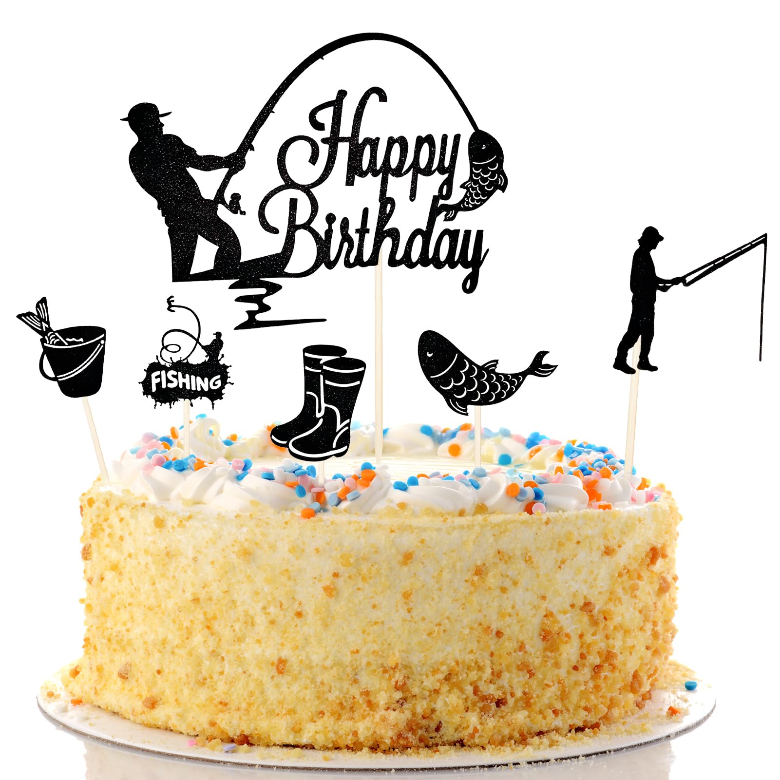 Décorations De Gâteau Sur Le Thème De La Pêche - Kit Pour Anniversaire, Babyshower, Fête D'été (canne à Pêche, Bouées, Algues)