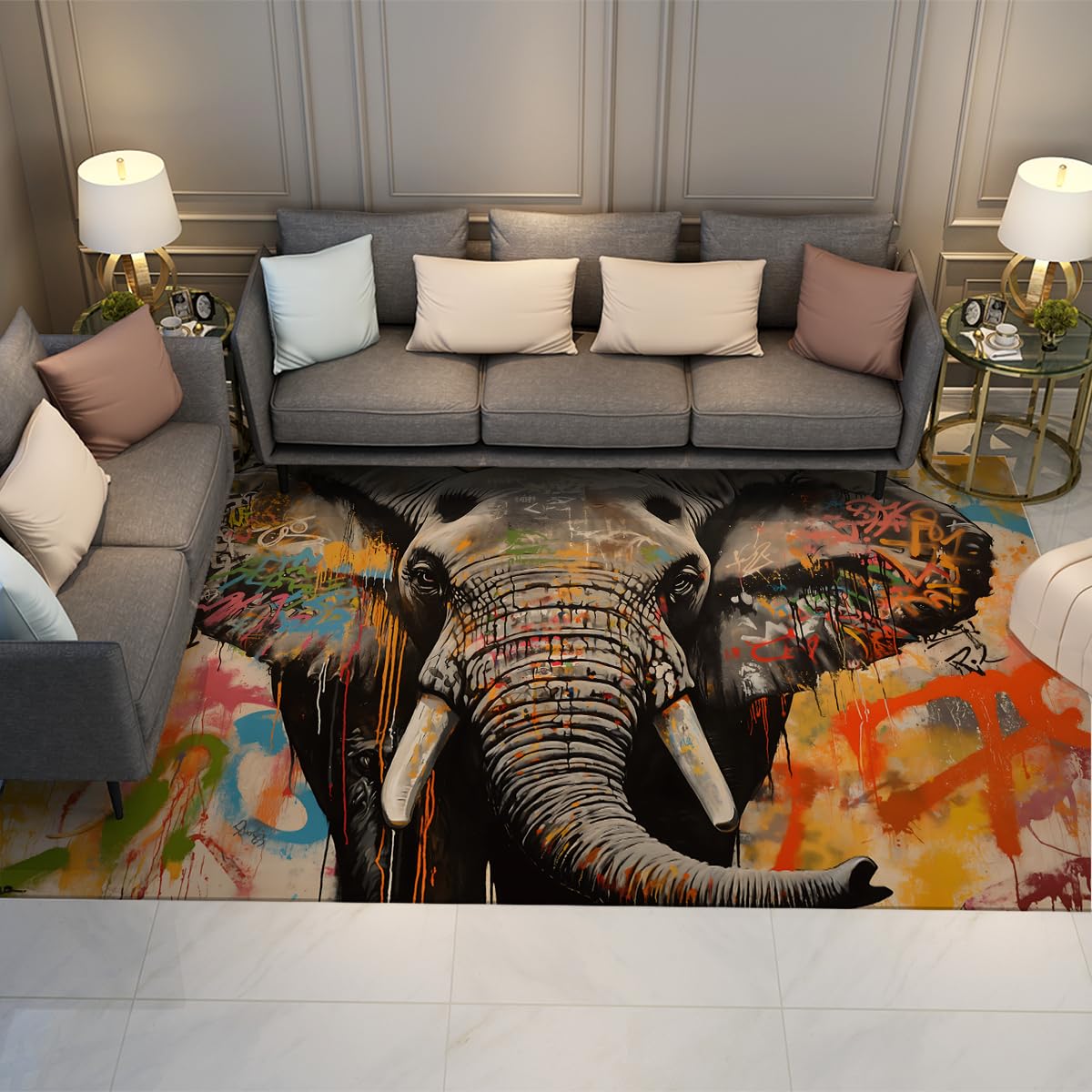 Tapis facile a nettoyer elephant graffiti art antidérapant