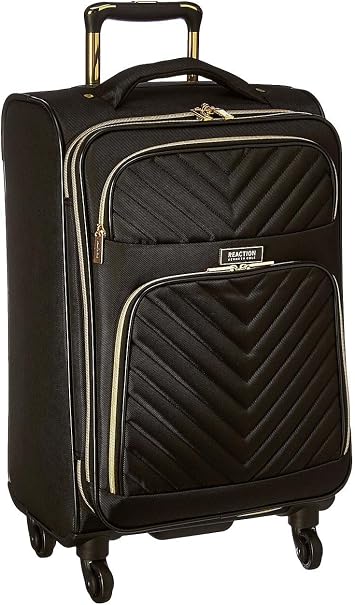 Kenneth Cole REACTION Chelsea 2-Piece Bundle - 20" Chevron Expandable 8-Wheel Carry-On Suitcase & Matching 15" Laptop Tote Bag, Black
