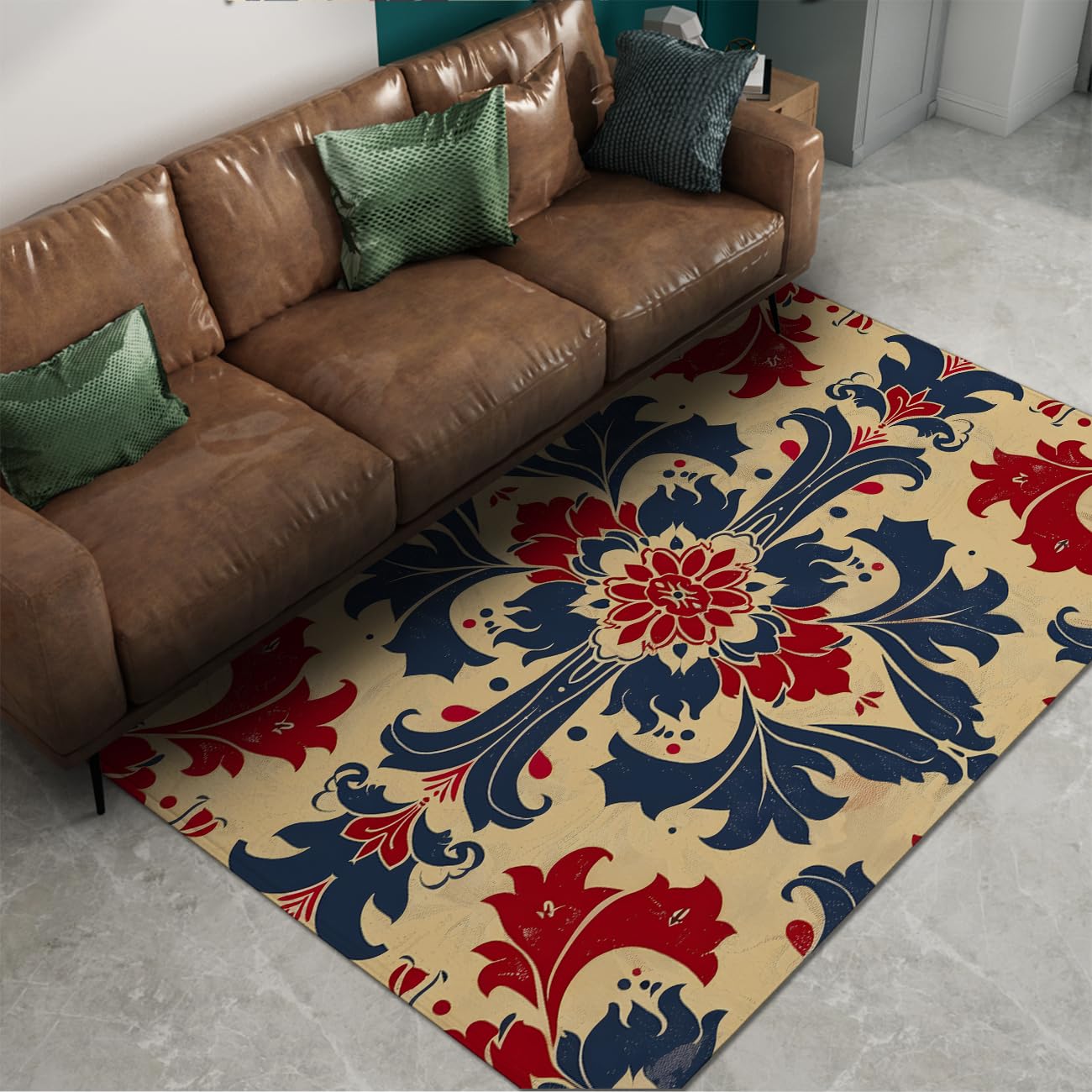 Mata powierzchniowa 180 x 240 cm zmywalne dywaniki vintage czerwony niebieski nadruk kwiat niskowłosie geometryczny dywan klasyczny tradycyjny wystrój antypoślizgowe dywaniki do kuchni wejściowej