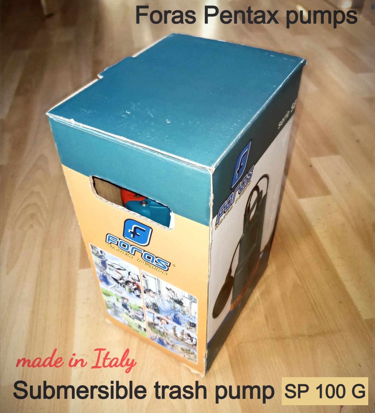 FORAS automatische SP100G Schmutzwasser Tauchpumpe und Abpumpe 13 m Förderhöhe, 250 l/min Fördermenge, Partikelgröße 7 mm, 10 m Kabel