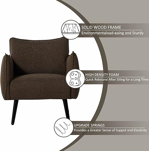 Miniatura 3 de Sepnine Modern Accent Chair,Comfy Granular Flannelette Living Room Club Chair with Solid Wood Legs,Upholstered Reading Armchair for Bedroom