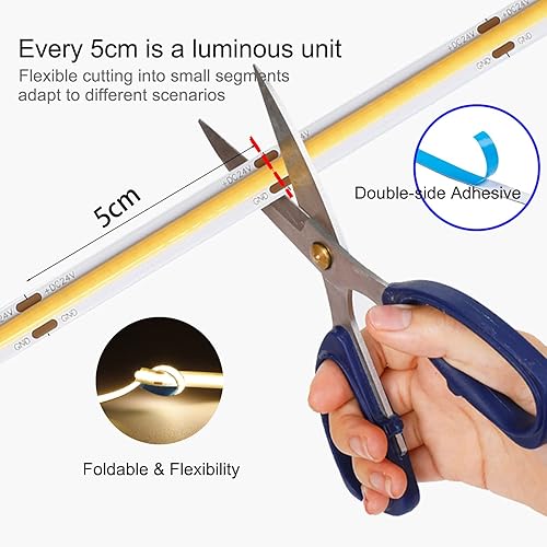 Miniatura 4 de COB Tira de luces LED alimentadas por USB de 5 V, 1.64 pies1.6 ft, cinta LED flexible CRI 80+ 800LMm 320LEDsm para decoración de bricolaje en
