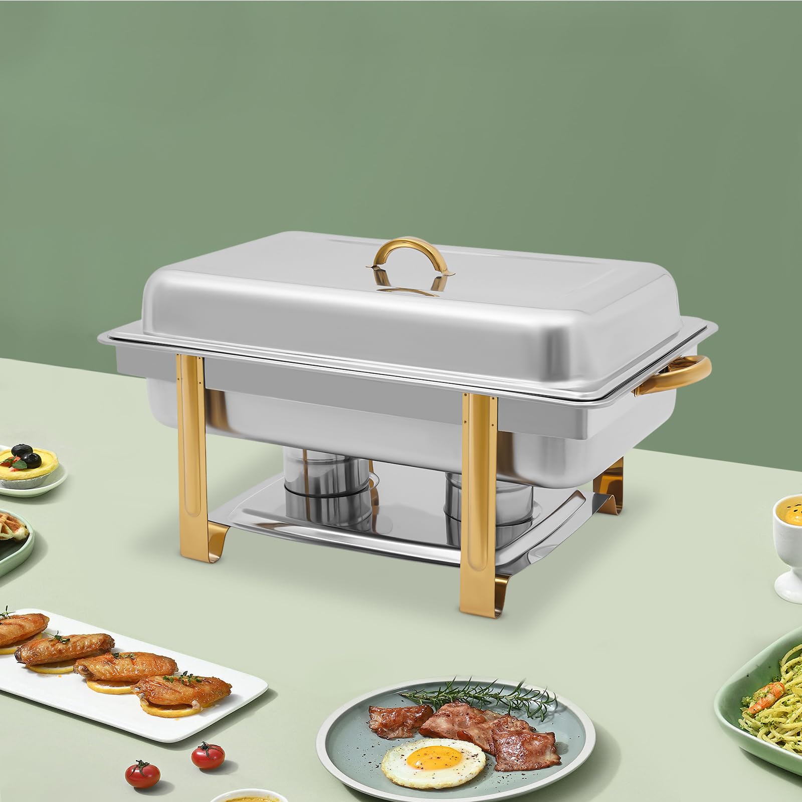 Chafing Dish - Scaldavivande in acciaio inox, 9 l, professionale, con coperchio, per buffet, catering, buffet e feste