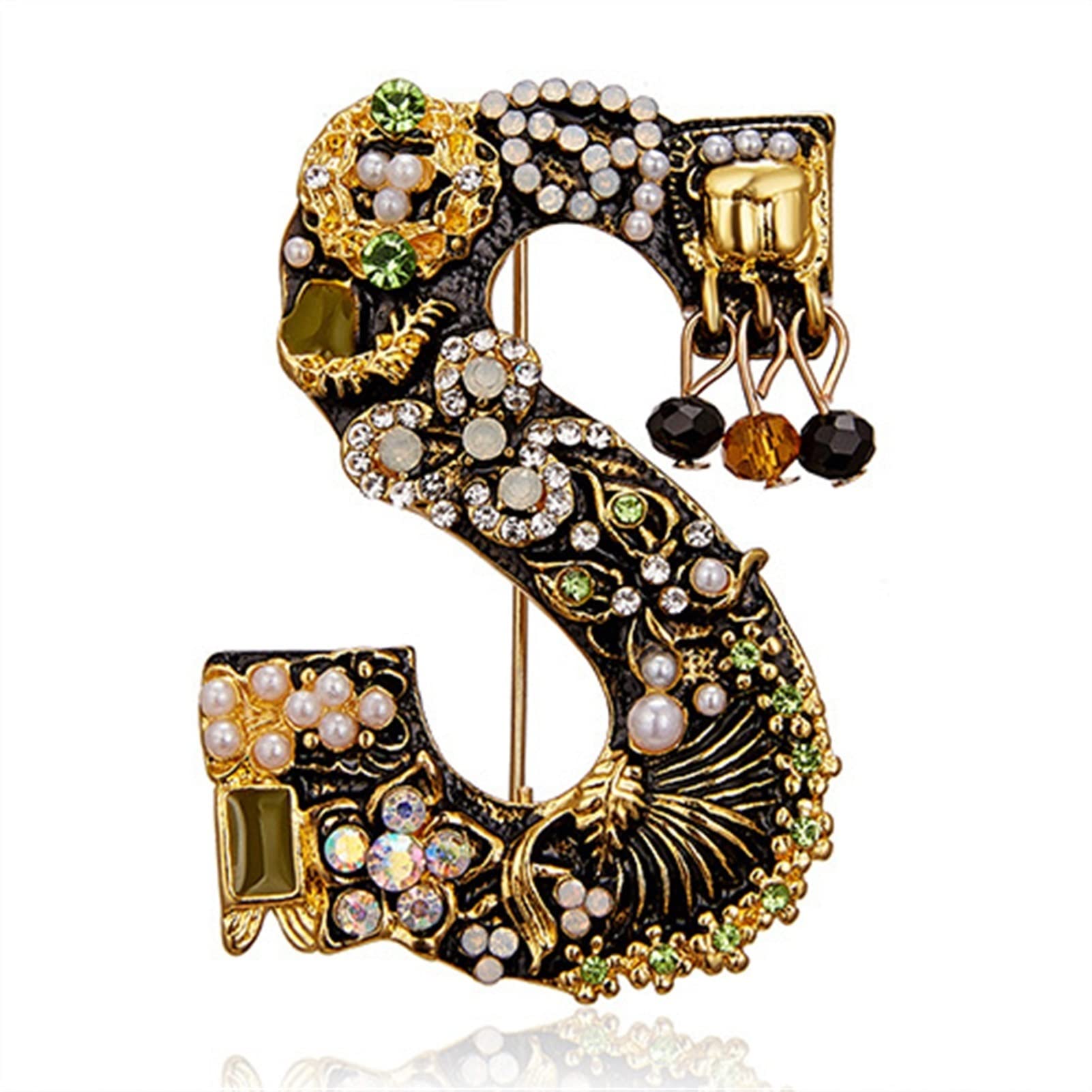 Broche Broche con letras de perlas, broches con diamantes de imitación del alfabeto inicial for mujer, joyería for vestido de boda y compromiso, accesorios de aniversario Broches para Ropa (Color : S