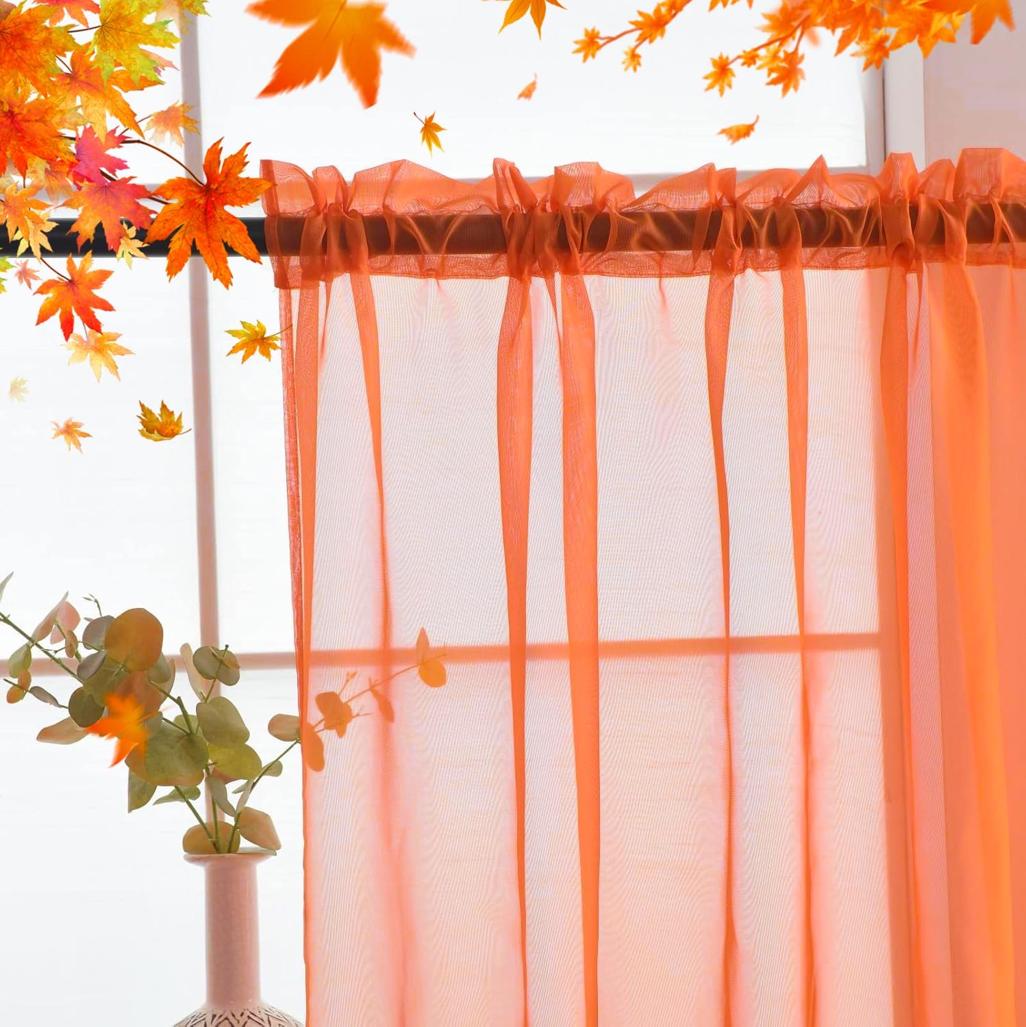 SpaceDresser Basic Rod Pocket Sheer Voile Window Curtain Panels Jaffa Orange 1 Pair 2 Panels 52 Width 84 Inch Long for Kitchen Bedroom Children Living Room Yard(Jaffa Orange,52 W x 84 L)