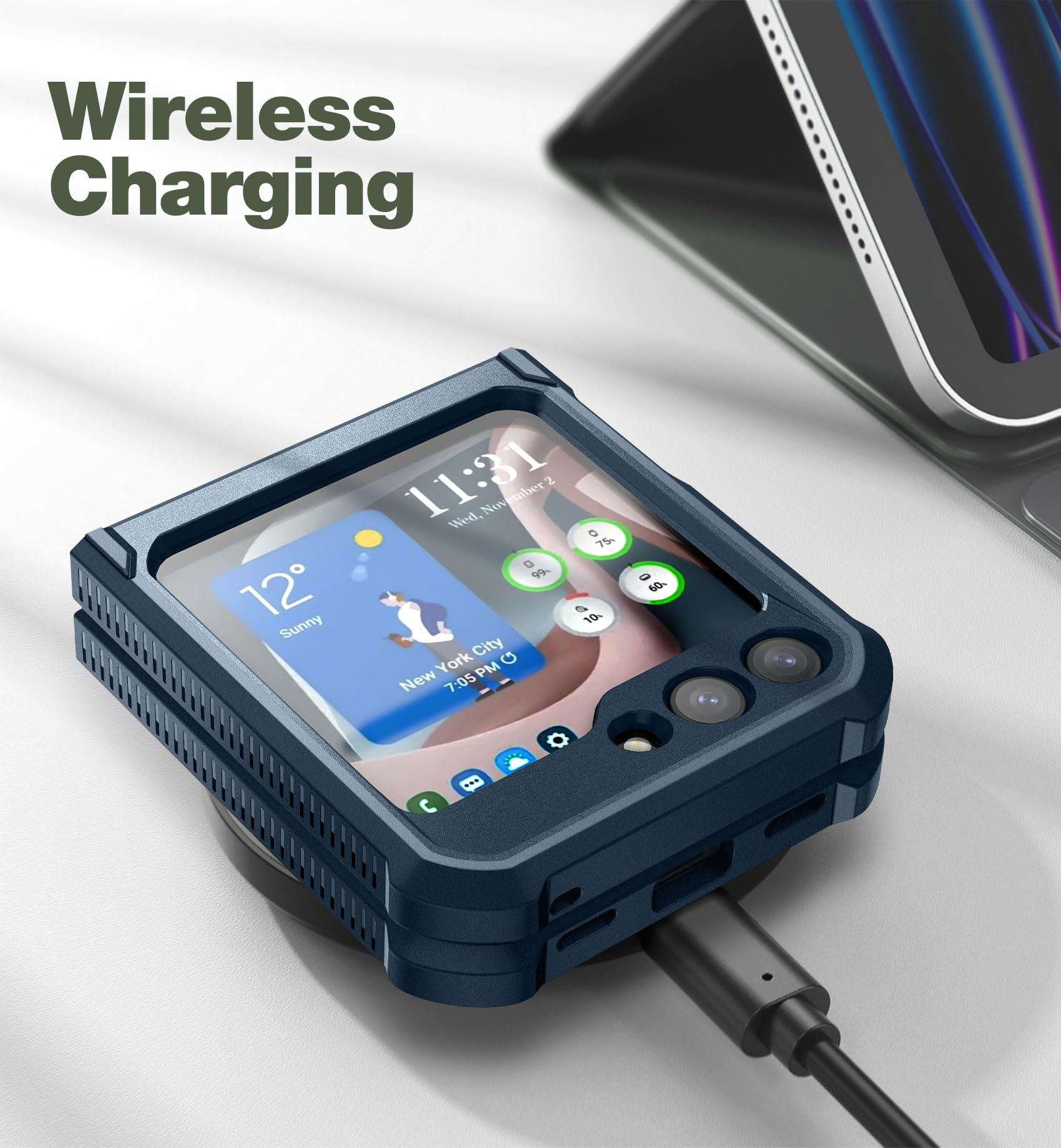 Dexnor Etui do Samsung Galaxy Z Flip 5 5G, Podwójna Warstwa + Stand, Wytrzymałe, Niebieski