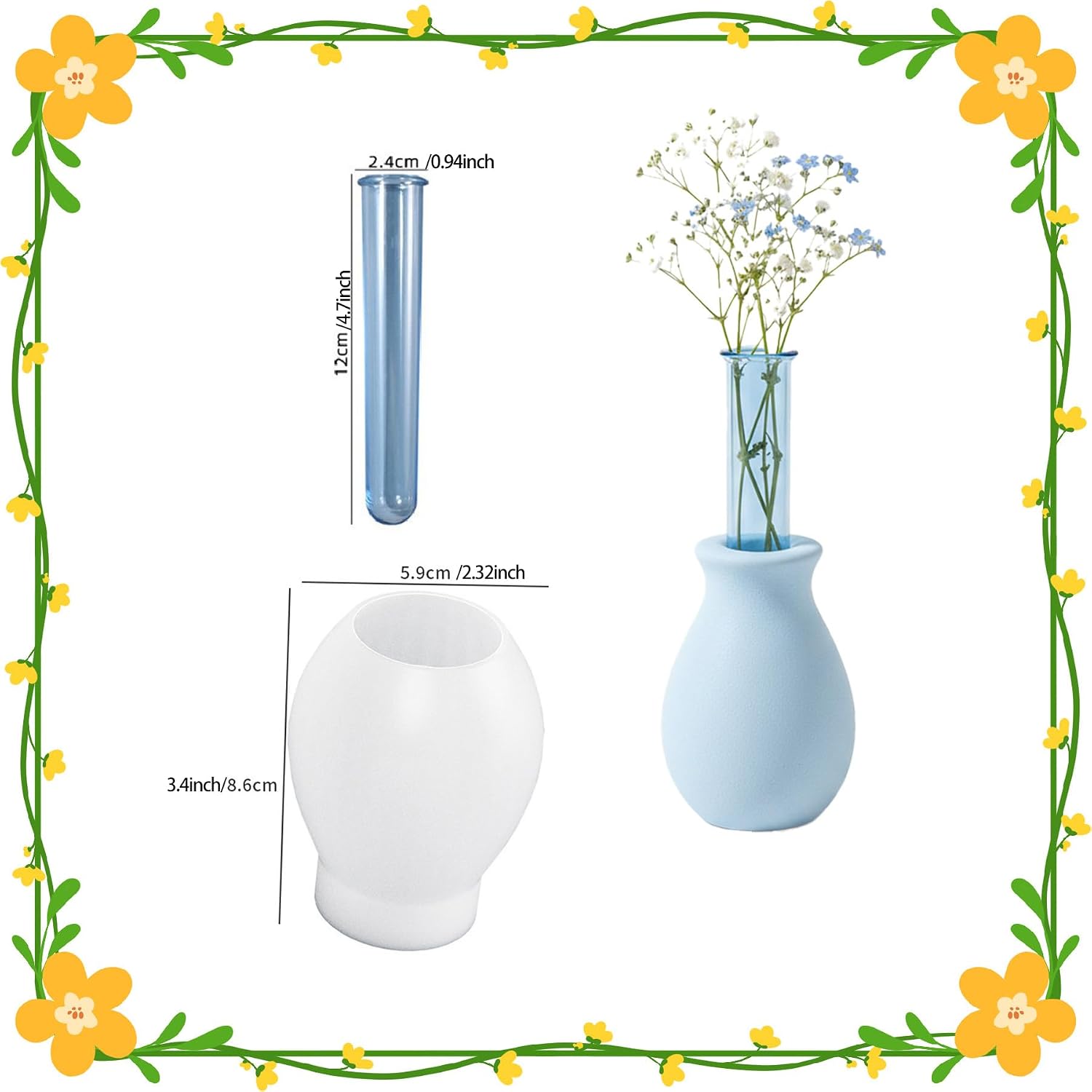 3Pcs Mini Vase Silicone Molds with 3 Test Tubes, Small Epoxy Resin Vase Molds for Plant Propagation Station, DIY Flower Holders for Hydroponic Home Decor Wedding Crafts