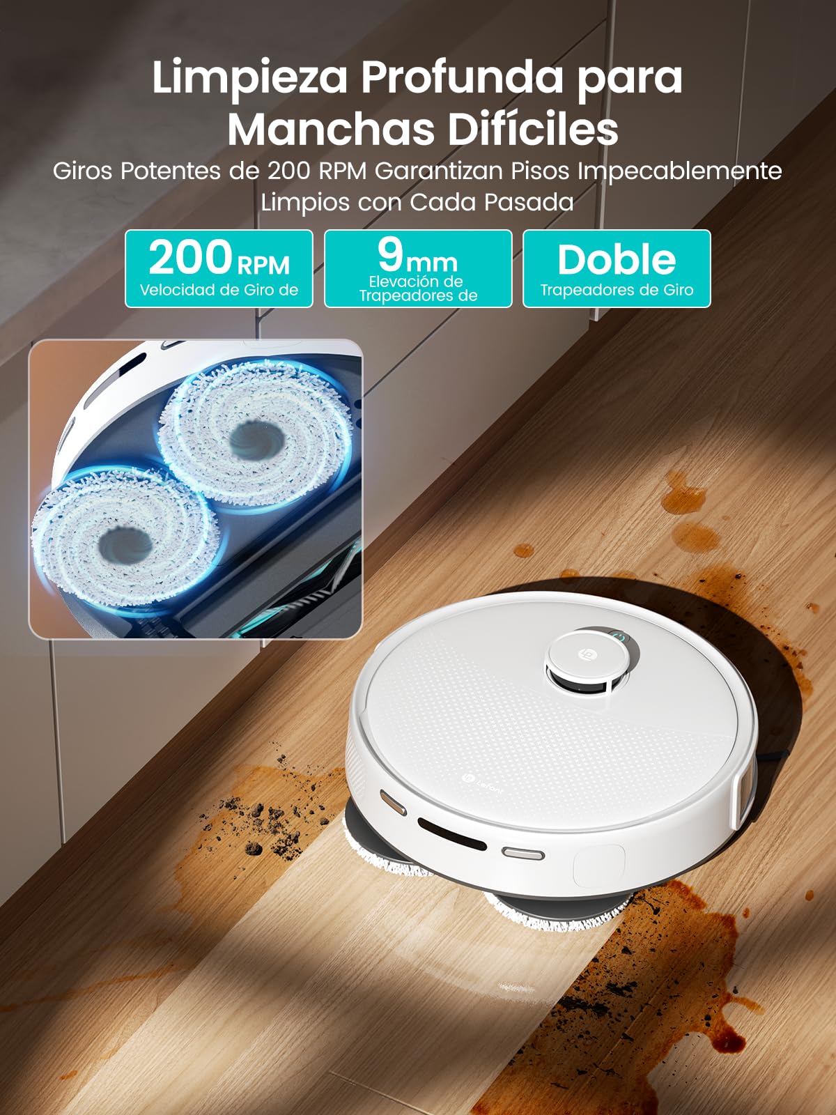 Lefant M3 MAX Robot Aspirador y Fregasuelos, Todo-en-Uno 20000 Pa, 210min, Auto-Lavado/Secado Mopa, Auto-Vaciado 3,2L, dToF Navegación Láser, Evita Obstáculos, Alexa/App/i Watch/2,4G & 5GHz WiFi