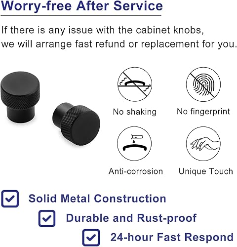 Miniatura 3 de ASKANO AK1301 - Paquete de 20 pomos negros moleteados para armario de cocina, manija redonda, herrajes sólidos para cajón, tocador, baño, tocador,