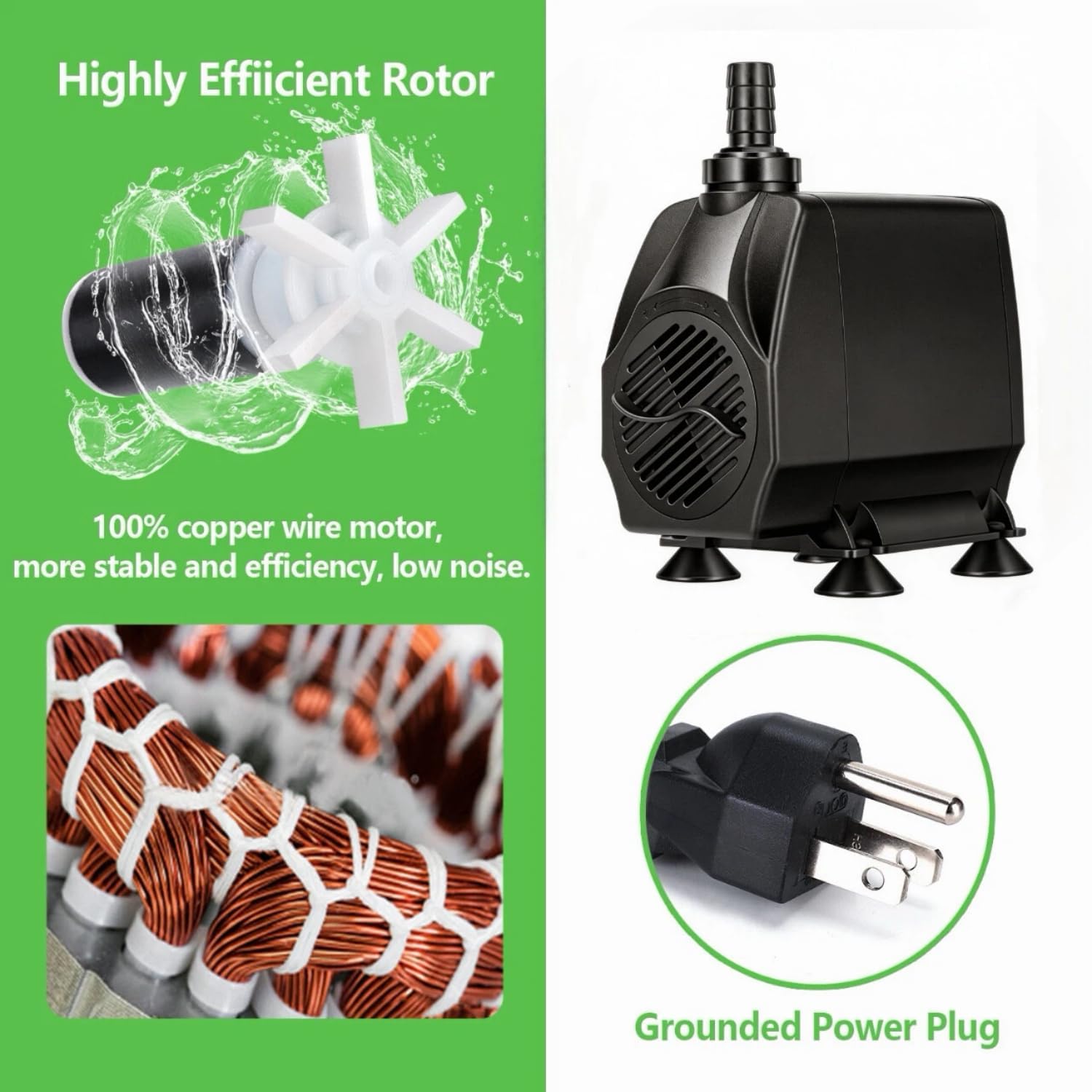 Submersible Pump, 1320GPH(100W 5000L/H), Ultra Quiet Water Fountain Pump with 16.4ft Tubing (ID x 1/2-Inch), Compact Fountain Water Pump for Fish Tank, Pond, Aquarium, Statuary, Hydroponics