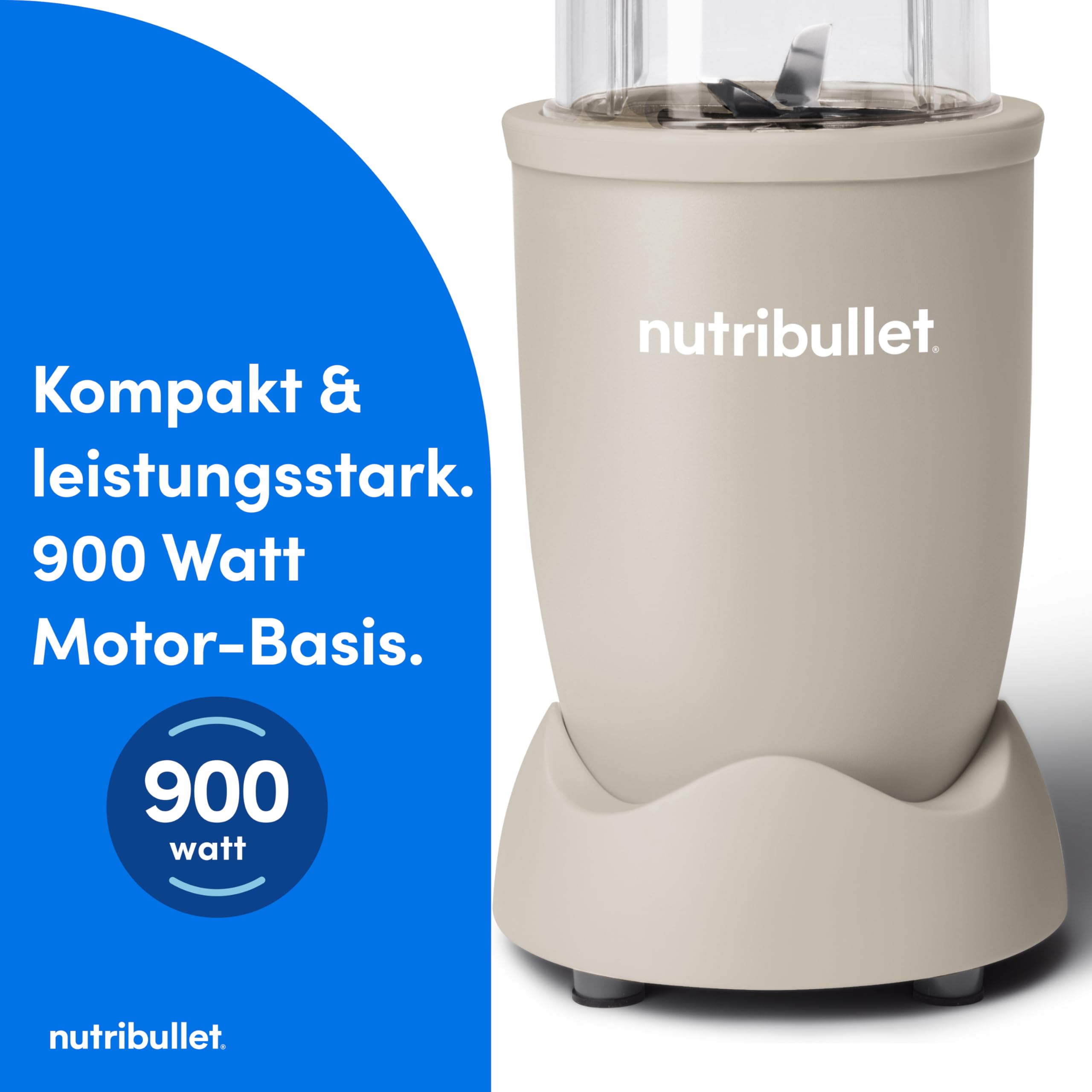 Nutribullet Pro 900 Smoothie Maker, Multifunktions-, Obst- & Gemüsemixer, kompaktes Design, einfache Bedienung, schnelle Reinigung, optimale Nährstoffextraktion, 900W, Taubengrau (NB904MASN)