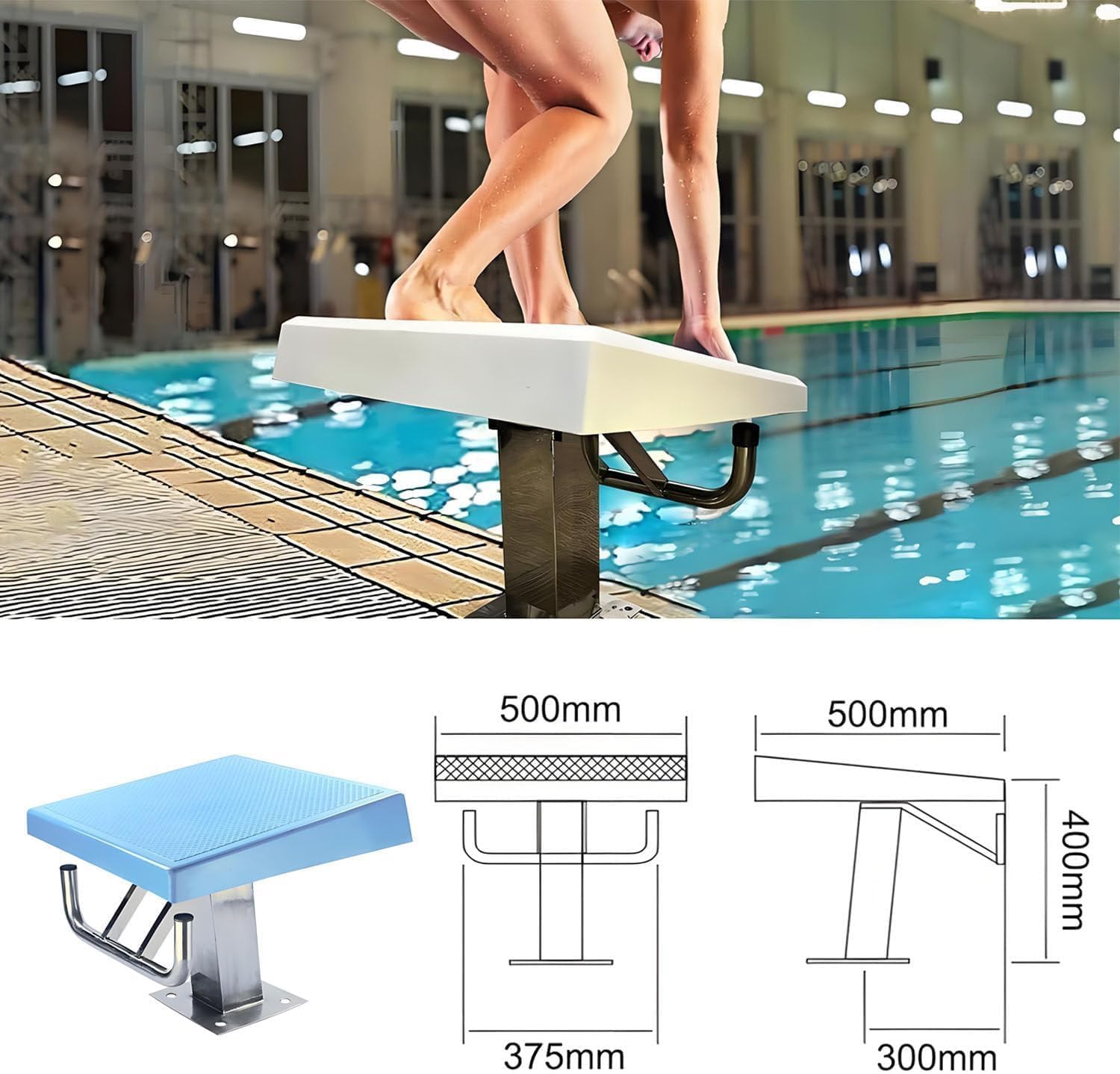 Diving Board Standard Pool Diving Platform, Stainless Pool Jumping Platform, Load 600LBs, Inclined at 15°, Anti Slip Rubber Surface, Diving Boards for Inground Pools A