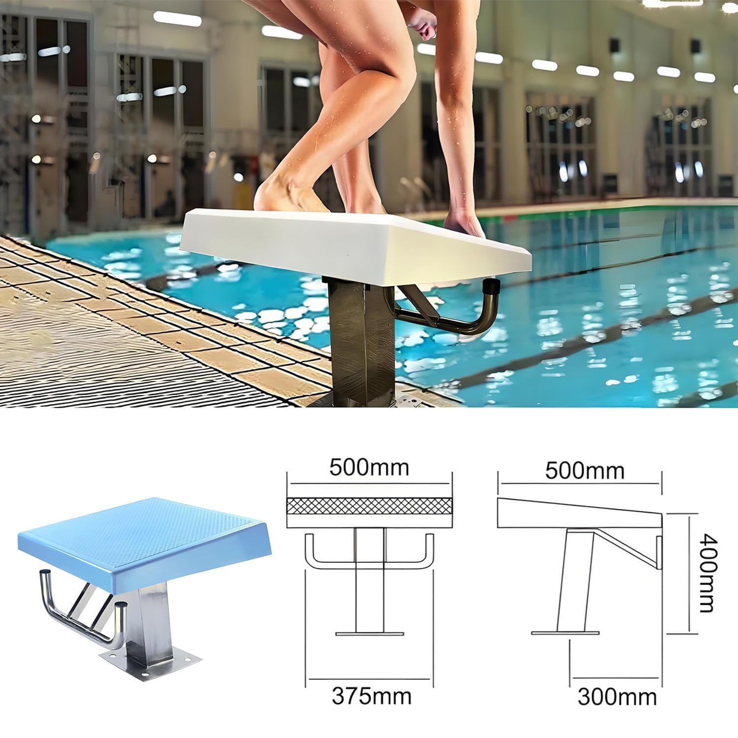 Tremplin Robuste adapté aux piscines Standard - capacité de 600 lbs, Base en Acier Inoxydable, Angle d'inclinaison de 15°, idéal pour l'entraînement compétitif et l'utilisation récréative, s