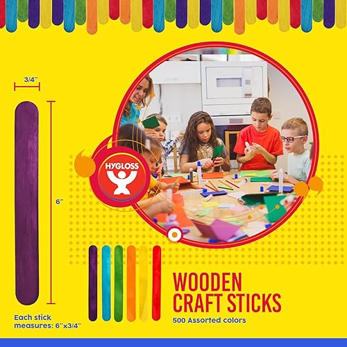 Miniatura 2 de Hygloss 73250 Palitos de madera vibrante para manualidades (500 colores mezclados), 6 pulgadas (paquete de 500)