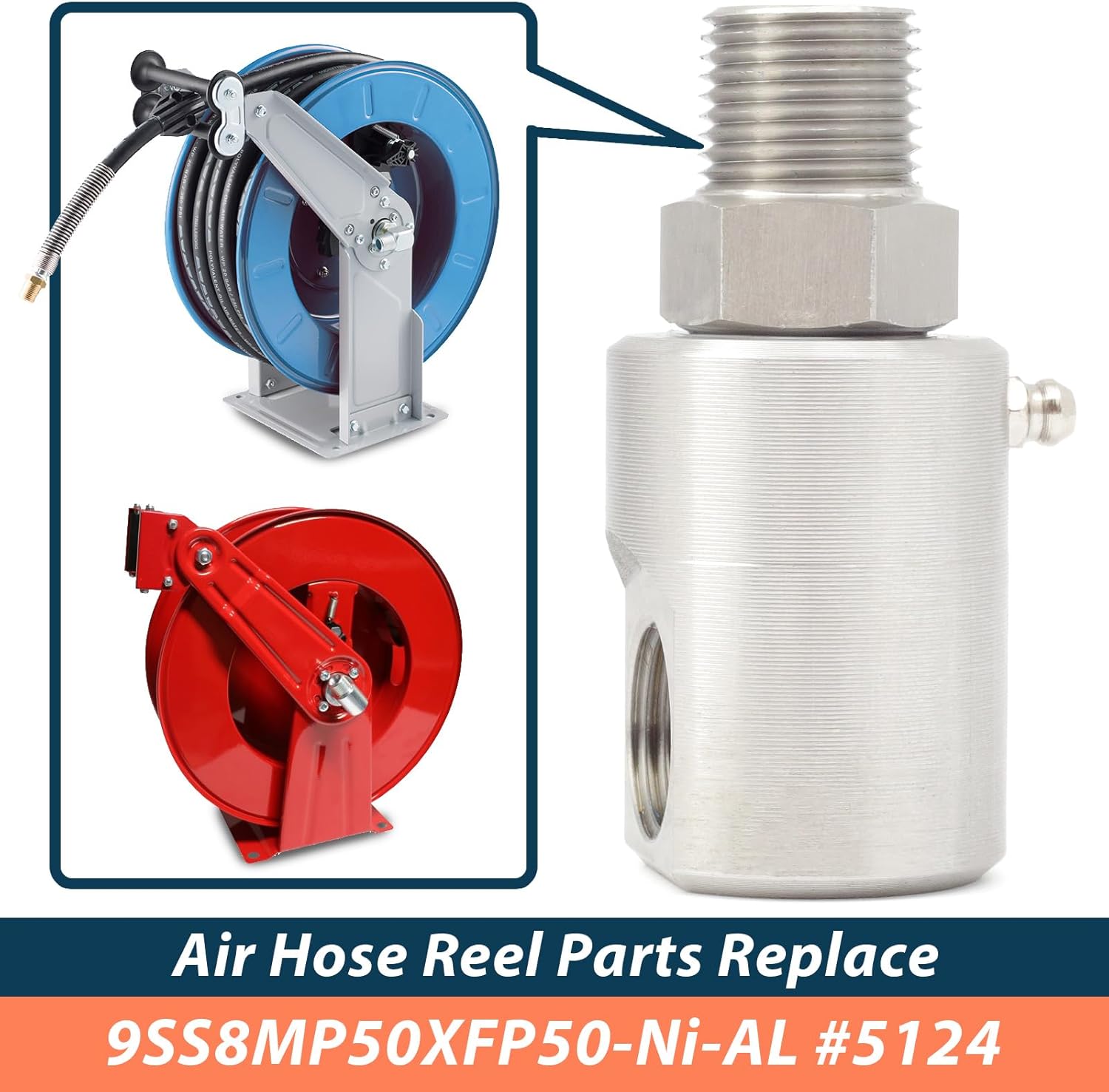 1/2 Inch MXF Heavy Duty Hose Reel Swivel Fitting for Industrial and Home Steel Swivel Joint Air Hose Reel Parts Replace 9SS8MP50XFP50-Ni-AL #5124