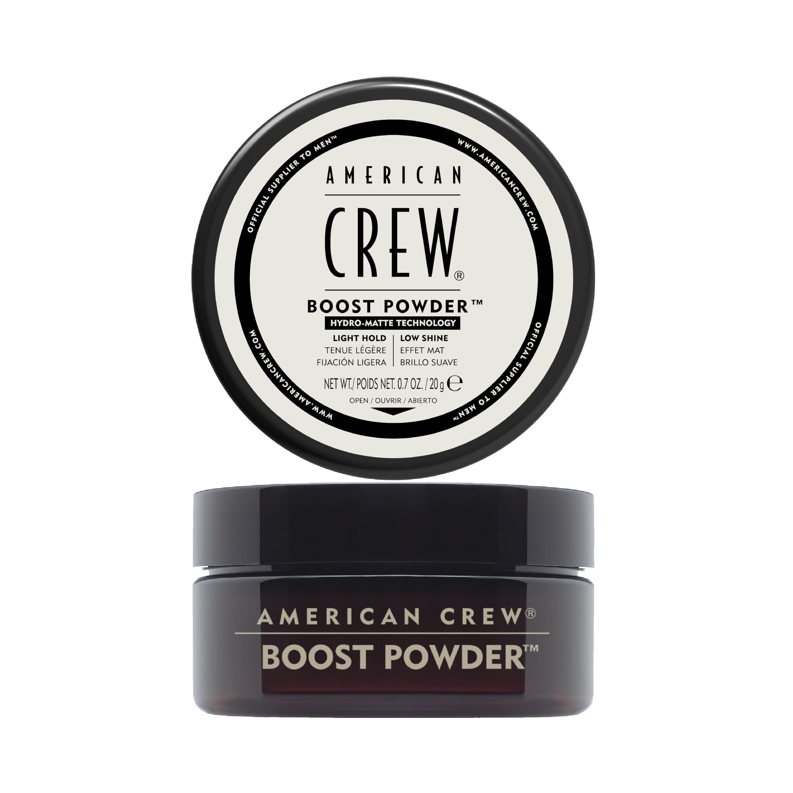 American Crew Boost Powder Poudre Coiffante Homme 20g | Finition mate volumisante qui sculpte des coiffures flexibles longue durée, tous types de cheveux, parfum Aqua.