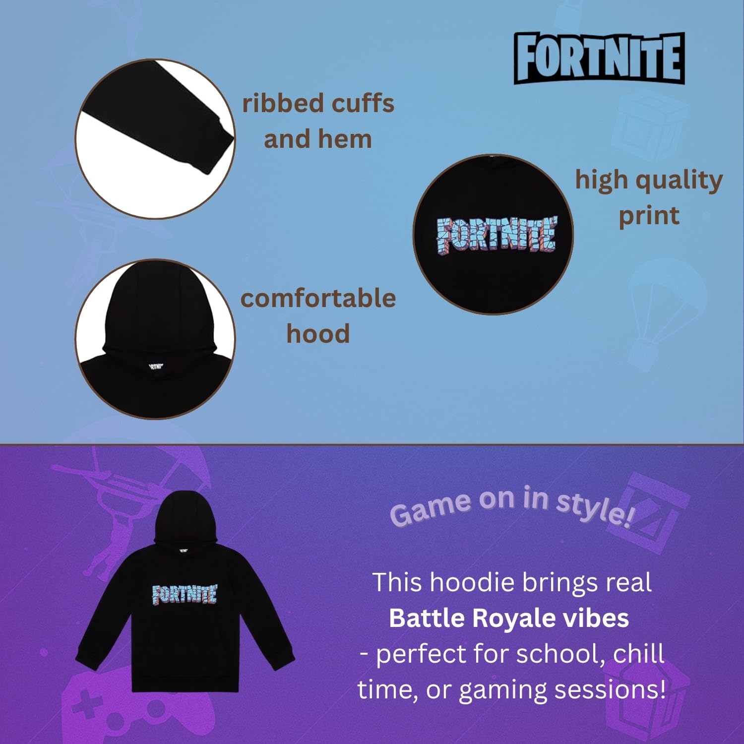 Fortnite Felpa con cappuccio da ragazzo, comoda felpa con cappuccio