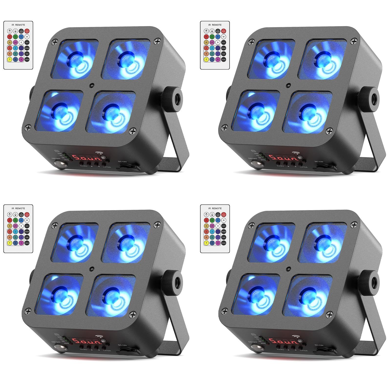 4PCS 100W Par LED Faro Ricaricabile Batteria, 5200mAh RGBWA+UV Luci del Palcoscenico con Telecomando/DMX/APP Luci Discoteca per Feste Discoteca Eventi live Concerti Band
