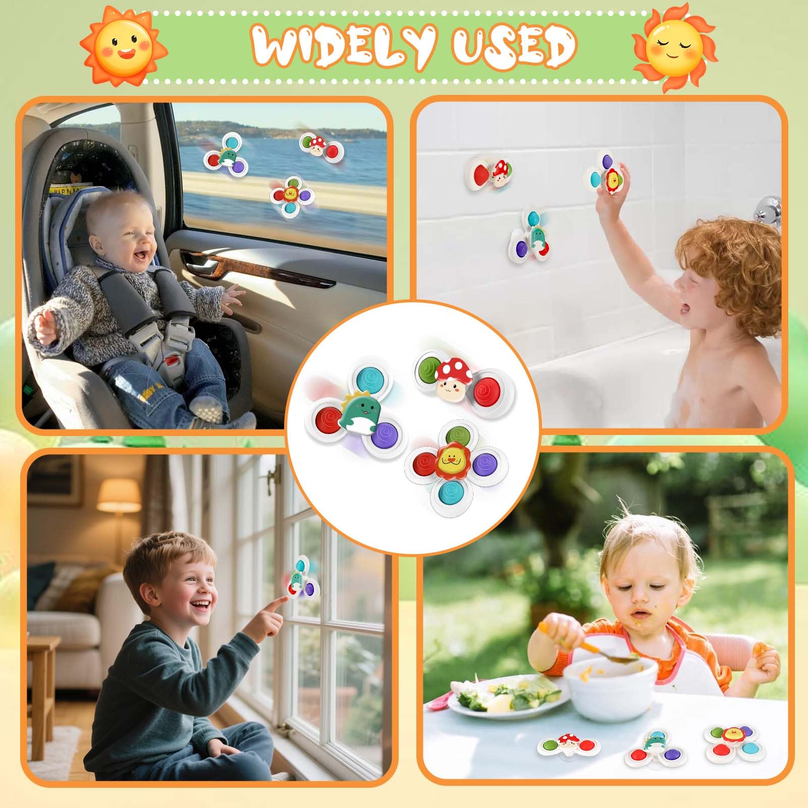Tapvai 3 Pcs Gioco Seggiolone Ventosa, Giochi Seggiolone Ventosa con Filettato, Spinner Bambini per Divertimento Sensoriale, per Auto Finestra Bagno per Bambini Da 1 a 6 Anni