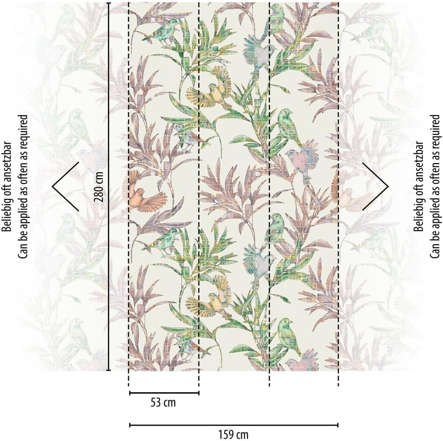 Livingwalls Photo Wallpaper Animal in Colourful, White, Green - High-Quality Non-Woven Wallpaper 398791 with Motif on 3.71 m x 2.80 m - Made in Germany