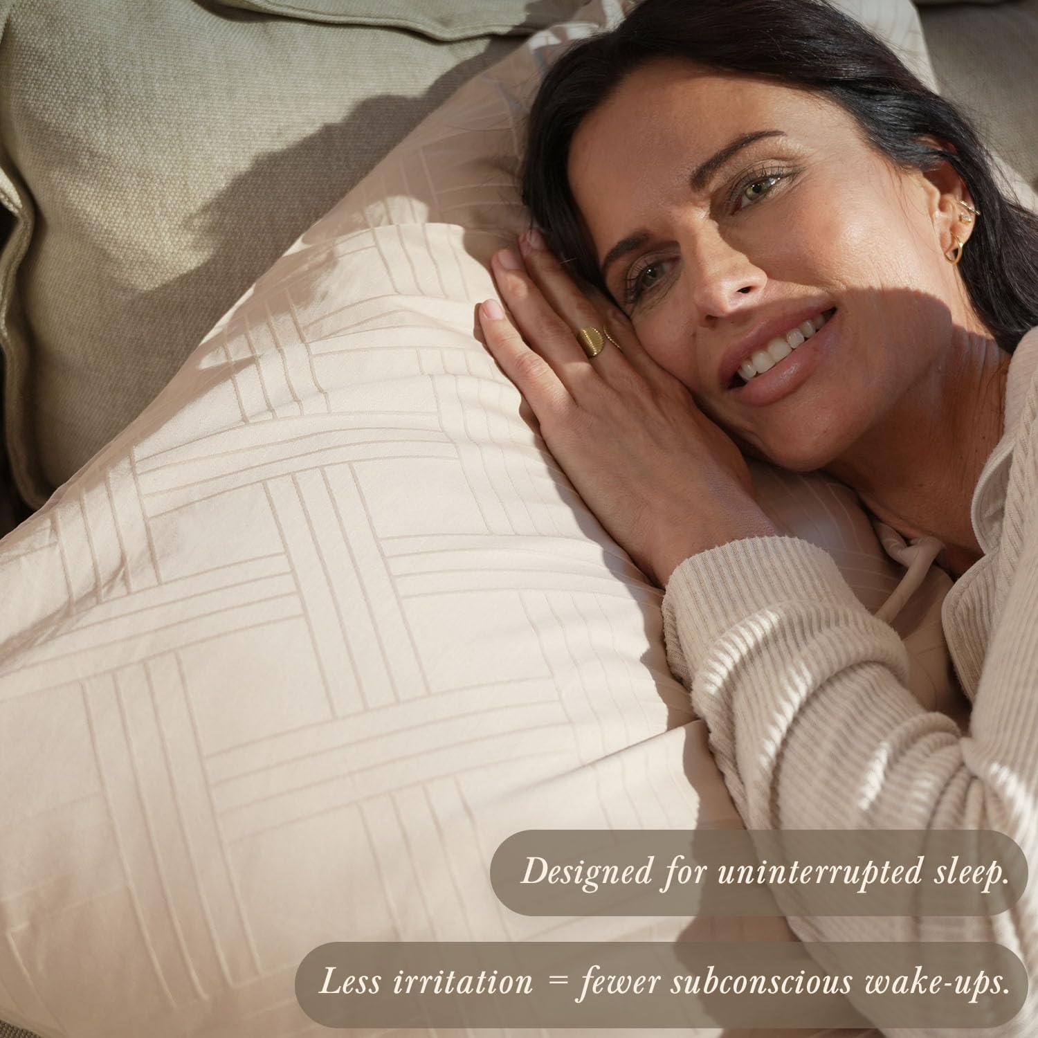 Threadmill California King Size Sheets | 800 Thread Count Jacquard Celine Light Beige | 4 Piece Striped Bed Sheets | Extra Long Staple Cotton Sheet | Luxury Damask Sheets with Elasticized Deep Pocket - Image 5