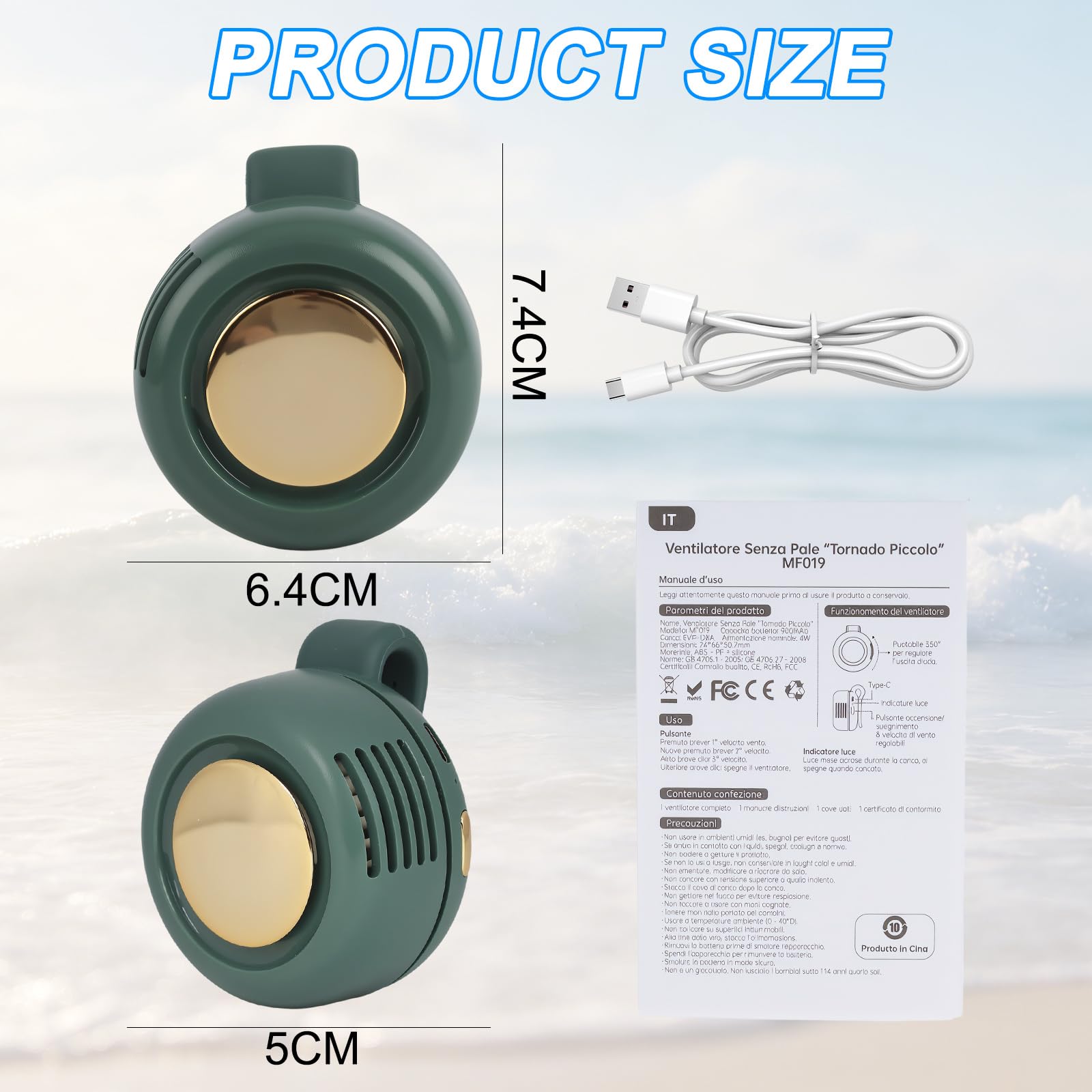 Ventilatore a clip a 3 velocità, silenzioso, senza lama, girevole a 360°, per vestiti, ricaricabile tramite USB, ventaglio portatile per colletto in vita, essenziale per l'estate, viaggi, ufficio