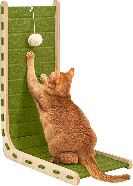 Nxwjoy Cat Scratch Pad Felt Cat Scratcher for Indoor Cats Scratching Board Scratchers for Large Cat Scratch Furniture Protector with Ball Kitten Toys L Shape 26.8 Inch Green