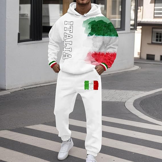 Track Suits For Men Uk,European Italian Printed Men's Casual Hooded Sweatshirt and Pants Set for Everyday Comfort Relaxed Style and Street