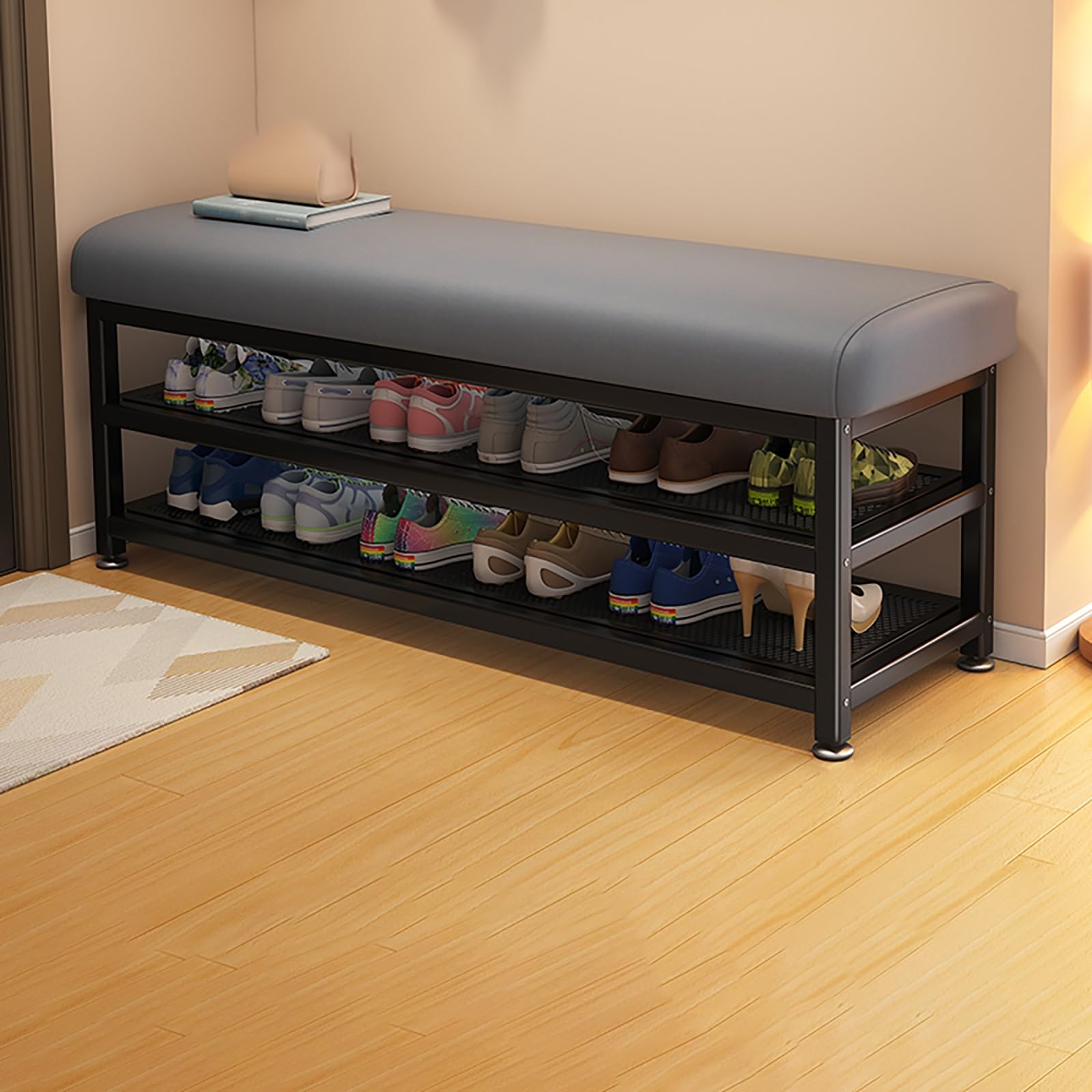 MSHGSKU Upholstered Entryway Bench with Shoe Rack Space Saving Storage nizer for Hallway & Living Room (Grey 100x30x50cm) Stylish Footwear Solution