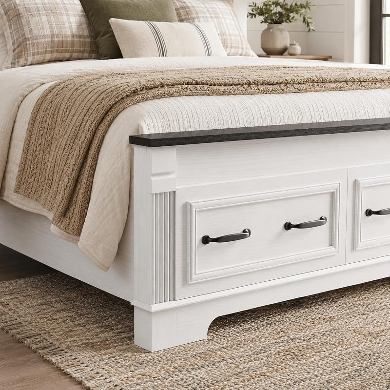 Farmhouse King Size Bed Frame 51" Headboard Storage Drawers Roman Footboard | koorlian Platform Bed Large Wooden Drawers,Roman Column Decoration Footboard 20" Traditional Country Bed,No Box Spring Needed image 5