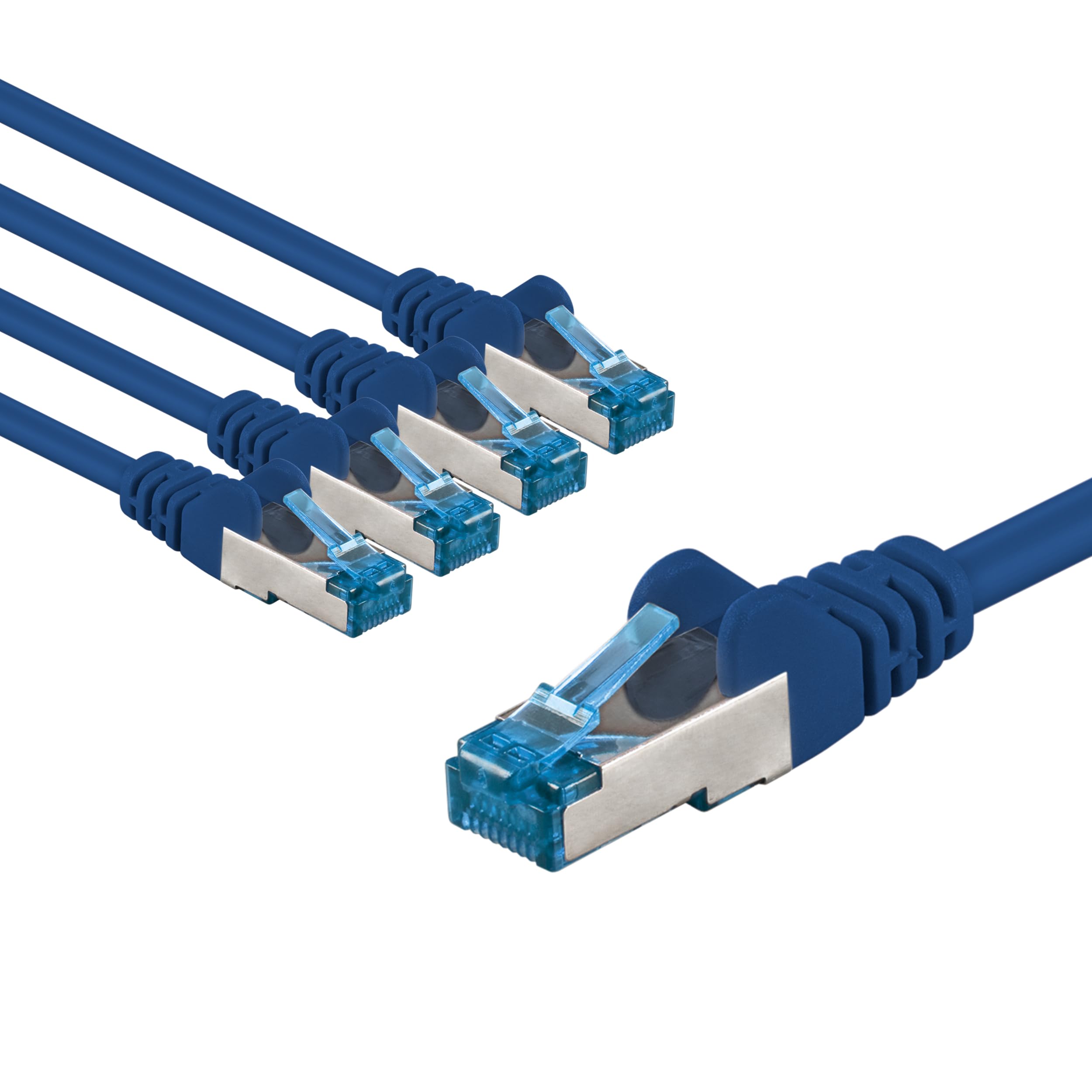goobay 66032 CAT 6A Network Cable in Set of 5/Patch Cable Shielded S/FTP/CU Ethernet Cable, PiMF, LSZH/Cat 6a Cable with 10Gbits / Blue / 5x 1m