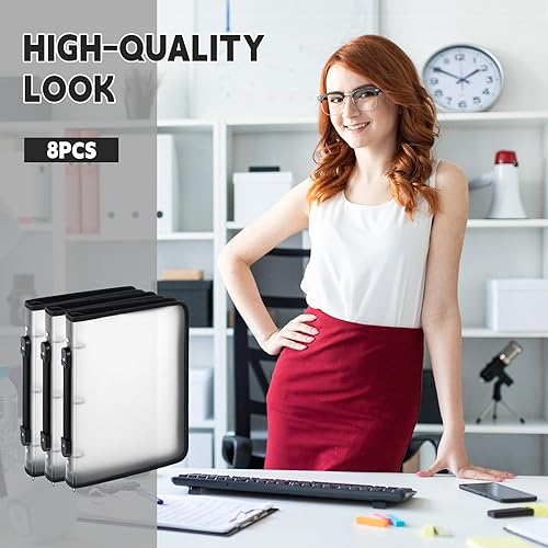 Miniatura 7 de Teling Paquete de 8 carpetas con cremallera con cubierta de 3 anillos, organizador de archivos de plástico transparente recargable, planificador