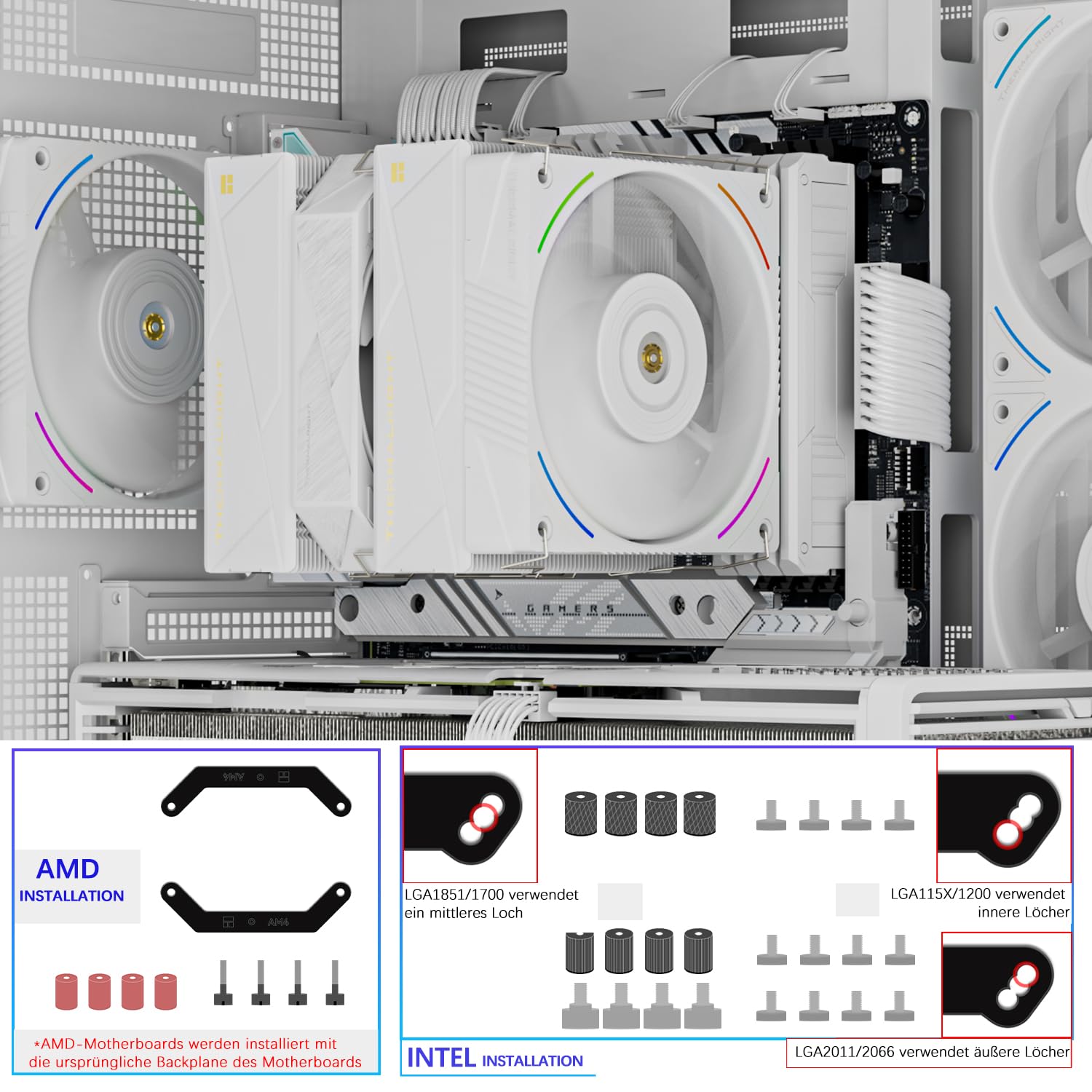 TR-Thermalright Royal Pretor 130 Ultra White, chłodzenie CPU, podwójna wieża z 7 rurkami cieplnymi, podwójne wentylatory PWM, biała pokrywa górna, dla AM5/AM4, Intel LGA1851/1700/1150/1151/1200