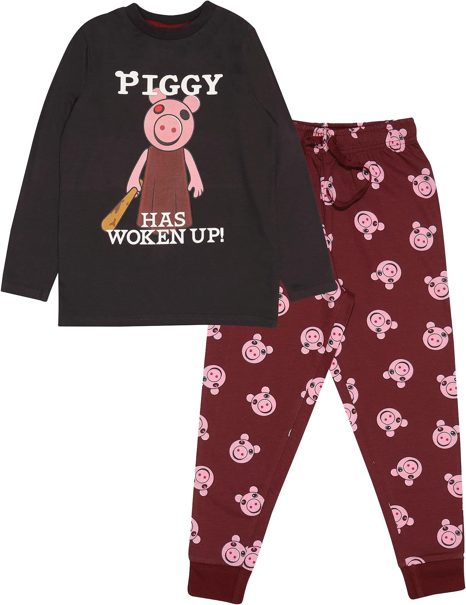 Piggy Has Woken Up! Long Pyjamas Set, Kids, 5-15 Years, Burgundy/Black, Official Merchandise