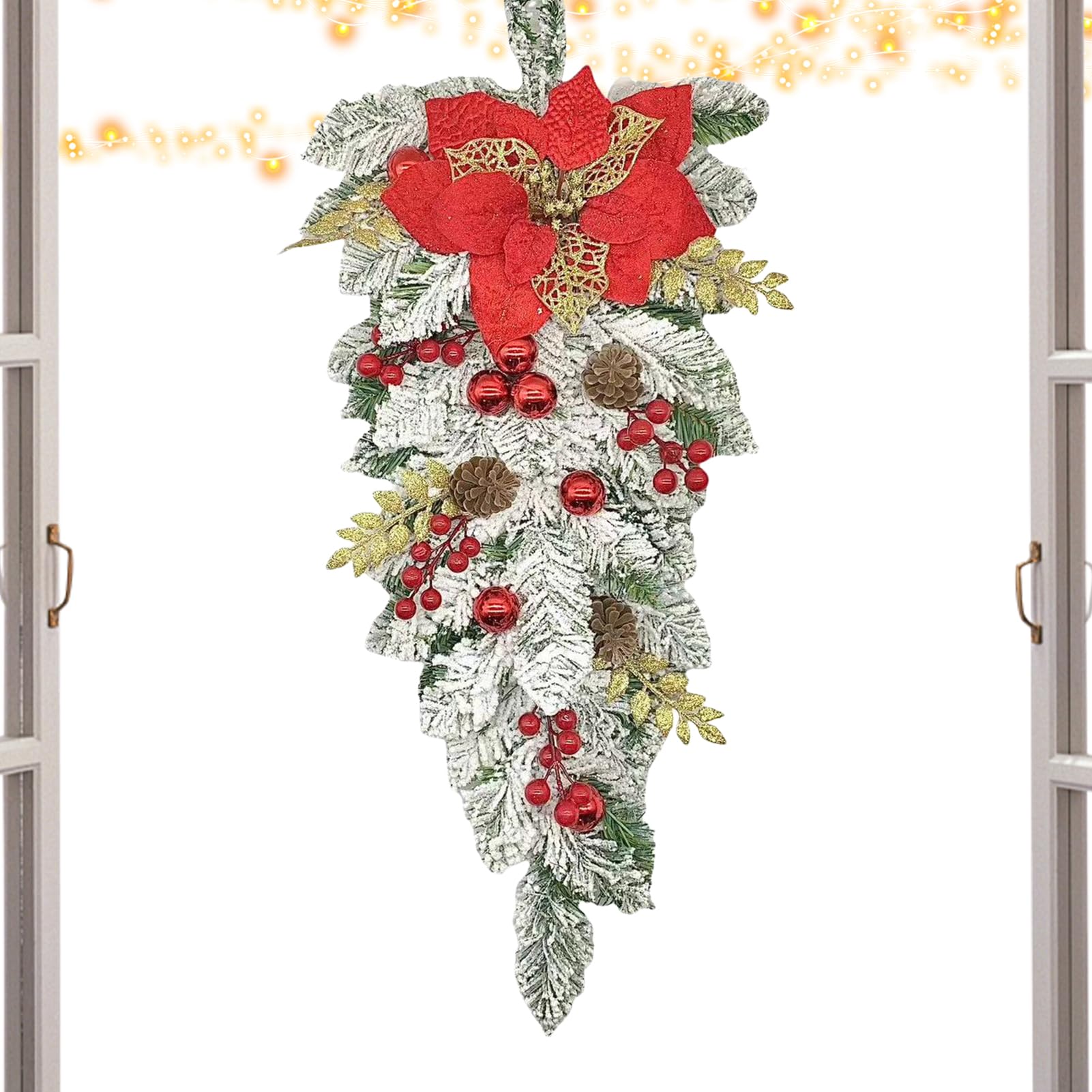 Couronne de Noël artificielle rouge et blanche pour décoration de porte