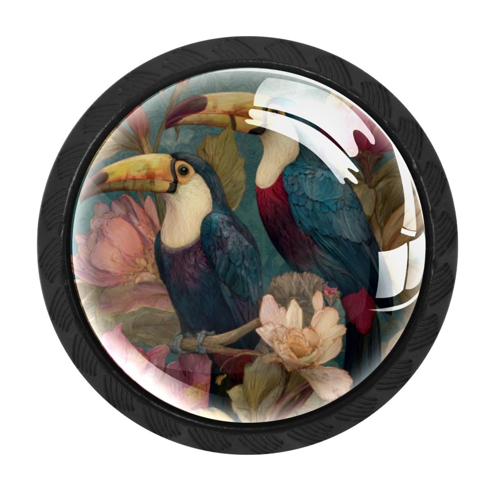 CHENZZZZ 4 Pack Black Birds Tropical Toucans (7) Cabinet Pulls with Screws, Kitchen Cabinet Knobs Hardware