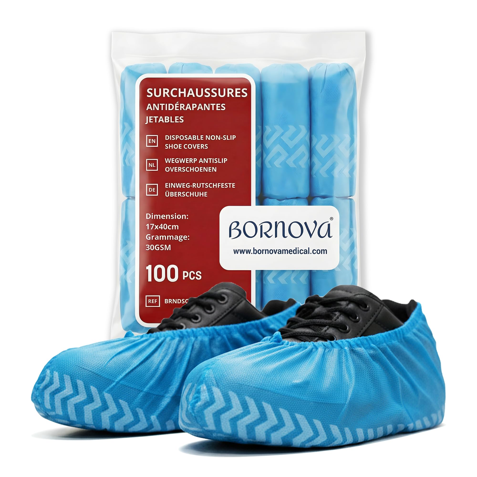 BORNOVA – Sopraccarpe usa e getta antiscivolo 30GSM – Copriscarpe in tessuto non tessuto resistente – ideale per la salute, visite a casa, casa pulita, studi medici