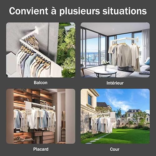 Vista 69 de Estante de secado de ropa montado en la pared, estante de secado de ropa plegable, estante de secado plegable retráctil para colgar ropa