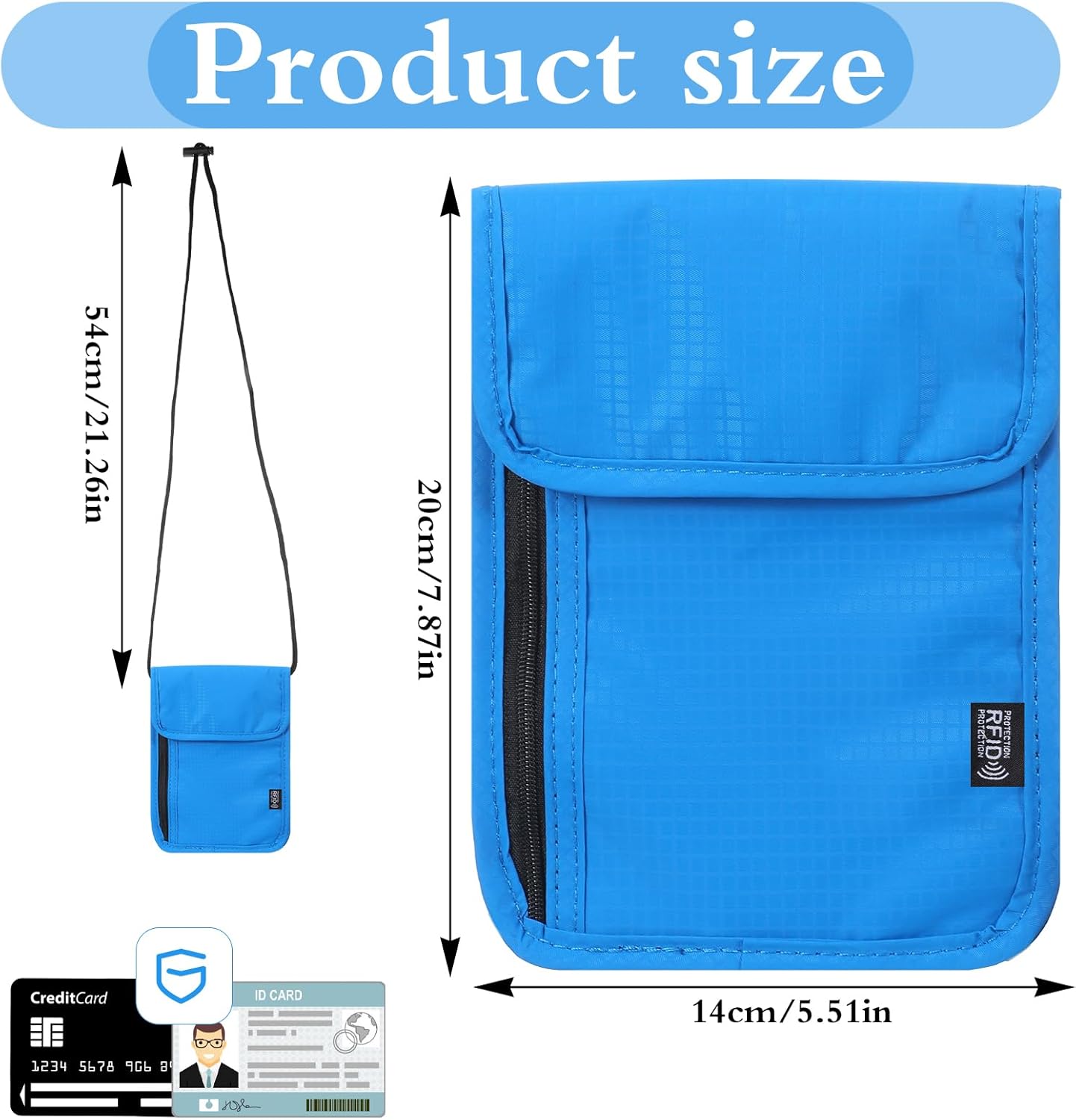 Neck Wallet and Passport Holder,7.87 X 5.51 In Waterproof Passport Holder Neck, Adjustable Shoulder Strap, Portable Passports Pouch, Used to Hold Passports, ID Cards, Cash, Mobile Phones - Image 2