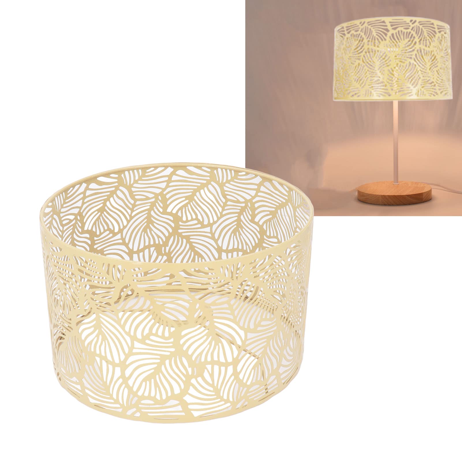 Pantalla de Metal para Lámpara de Pie y Mesa, Base E14 E27, Diseño Hojas Grandes Elegante, Hierro Dorado, Decoración Hogar Estilo Simple Ideal Sala Dormitorio