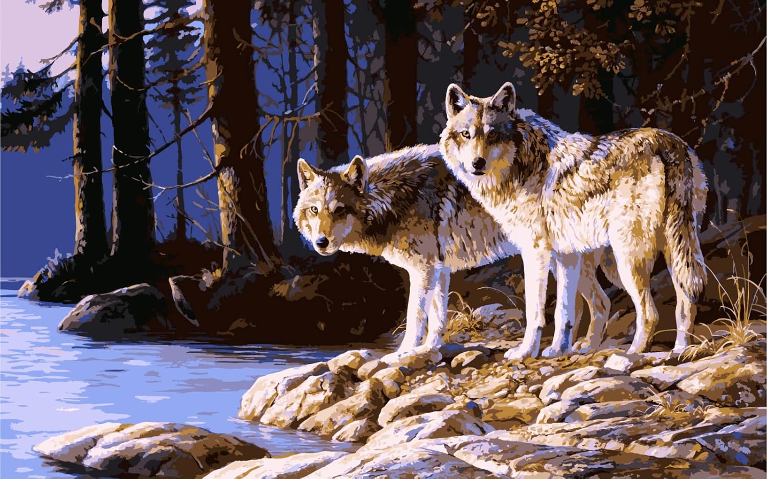 Rompecabezas Niños Y Adultos,1500 Piezas, Pareja De Lobos En El Bosque, Animales De La Selva Juegos De Puzzle Decoración para El Hogar Regalos 87X58Cm