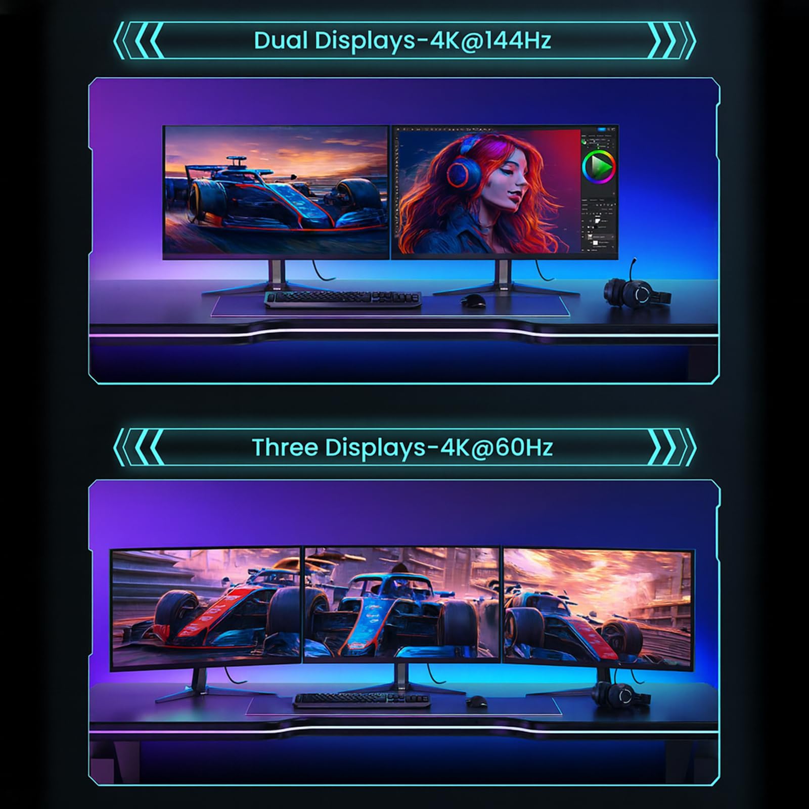 Cyberguys! Câble DisplayPort 2.1 tressé avec connecteurs plaqués or, câble DisplayPort 2.1 prenant en charge 16K @ 60 Hz 8K @ 120 Hz 4K @ 240 Hz, HDR10, DSC, HDCP - Certifié conforme pour moniteur de