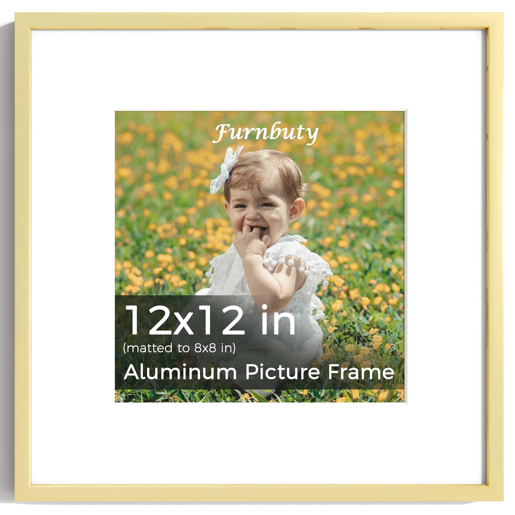 30x30cm Picture Frame Gold, Aluminum Square Frame with HD Acrylic, 12x12 Picture Frame with Mount for 8x8 Photos, Wall Mountable Picture Frames for Photos Art Print Posters Crafts, Home & Wall Décor