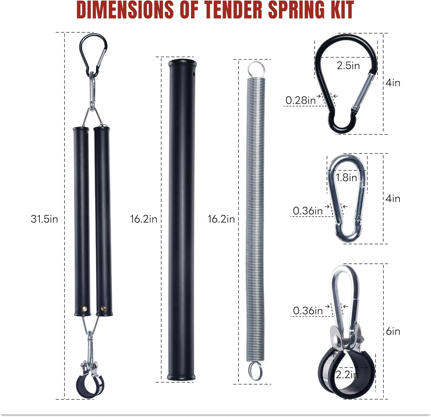 16” Double Tender Spring Kit, Dual Tender Spring for Suspending Trailer Air Line & Electric Cords, Tender Spring Assembly with Hanger Bracket for Semi Trucks Tractors Trailers - 2PCS