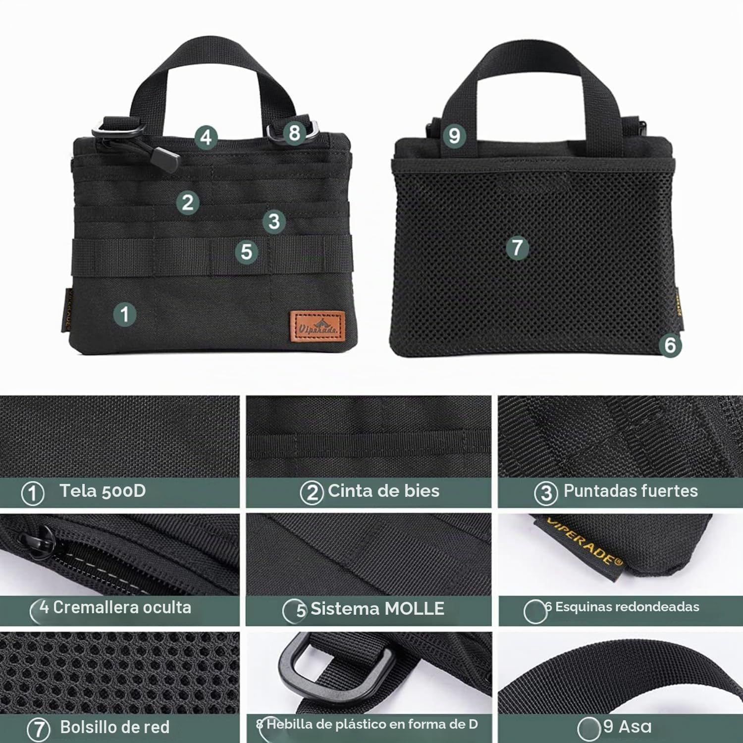 VIPERADE VE5 Bolso de Nailon para Axilas Al Aire Libre, de Hombro y Seguridad Portátil Multiusos para Hombres/Mujeres - Negro