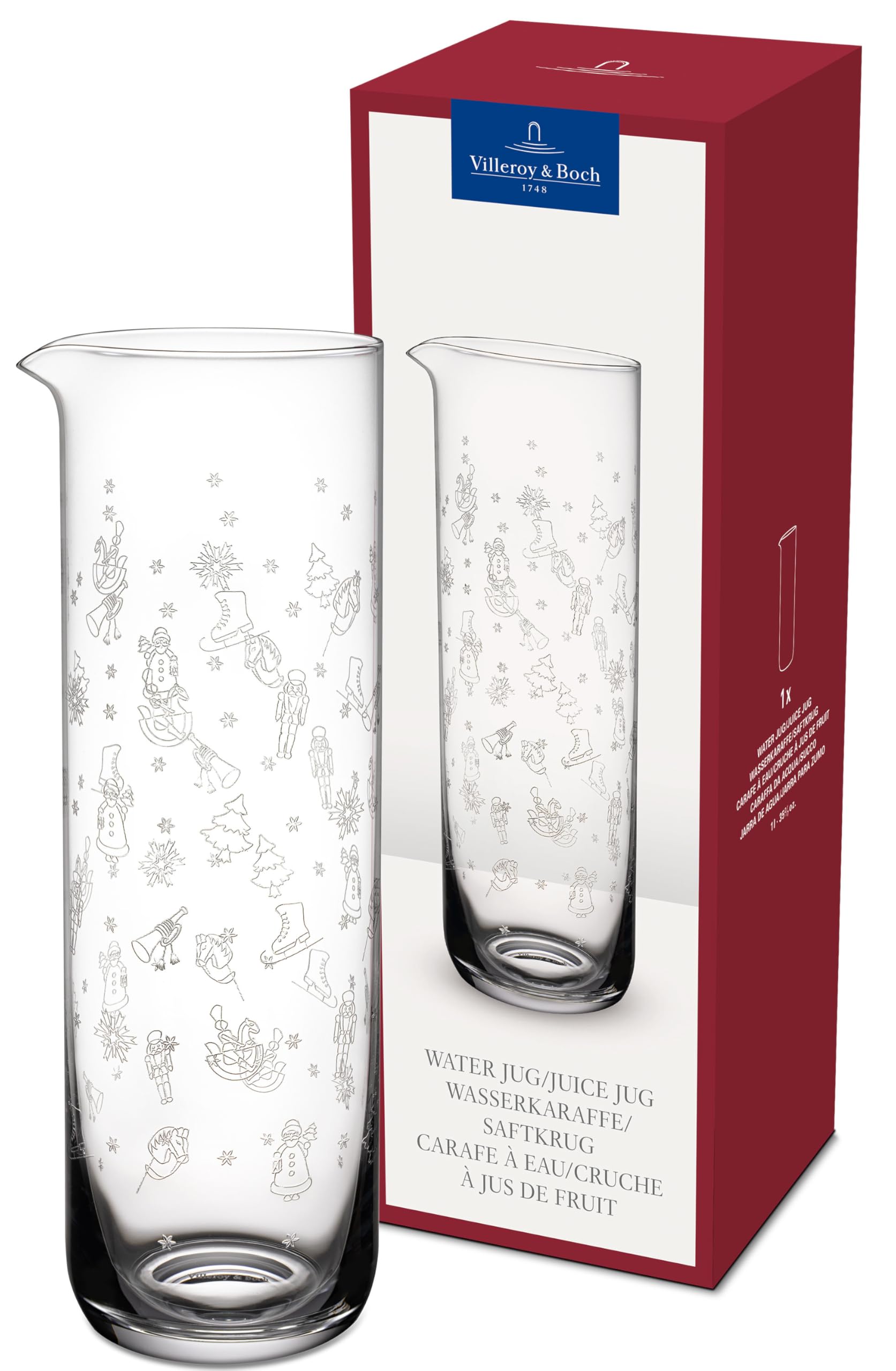 Villeroy & Boch - Toy's Delight Wasserkaraffe 1 Liter Klar, Spülmaschinenfest, Weihnachten, Glaskaraffe 1l, Saftkrug, Wasserkrug, Kanne, Weihnachtsmotiv, Kristallglas